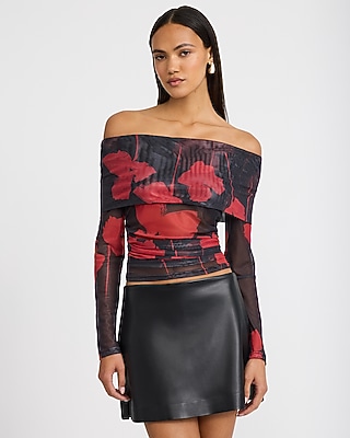 Mesh Off The Shoulder Long Sleeve Top