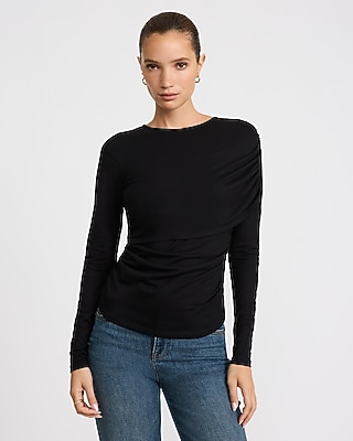 Crew Neck Draped Long Sleeve Top