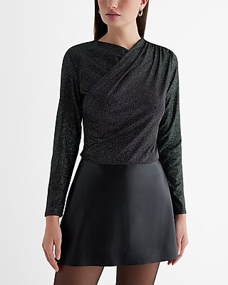 Shine Draped Front Long Sleeve Top