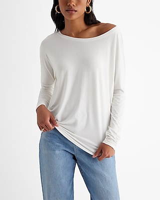 Casual Relaxed Off The Shoulder Long Sleeve London Tee White Women's XS