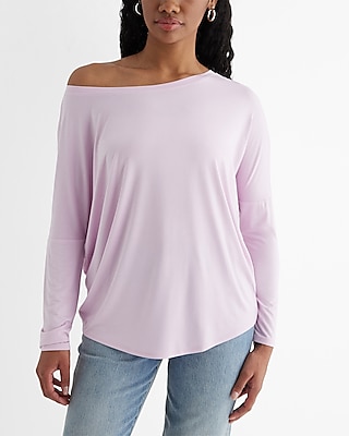 Casual Relaxed Off The Shoulder Long Sleeve London Tee Pink Women's XL