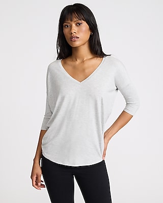 Relaxed V-Neck Three Quarter Sleeve London Tee Gray Women's M