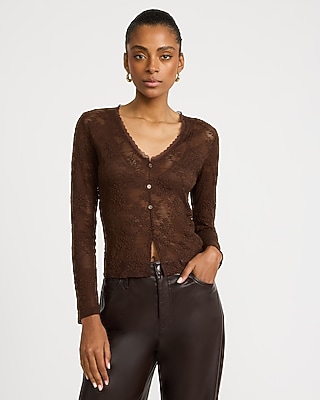 Sheer Floral Lace V-Neck Button Front Top