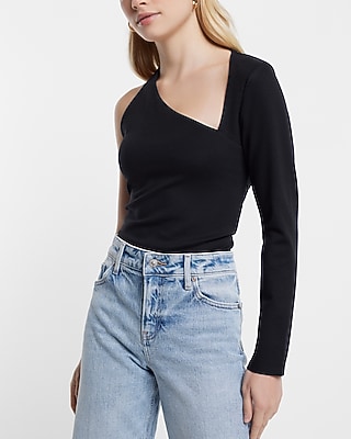 Fitted Ponte One Shoulder Long Sleeve Bodysuit Black Women's M