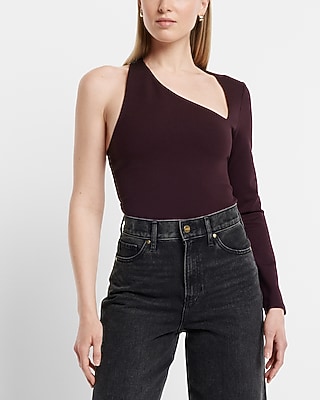 Fitted Ponte One Shoulder Long Sleeve Bodysuit Purple Women's XL
