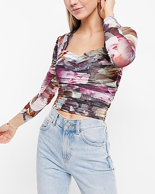 Bodycon Floral Mesh Crop Top With Removable Cups