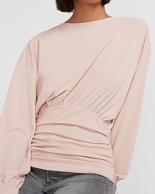 Image of Banded Bottom Crew Neck Top Pink Women's XXS