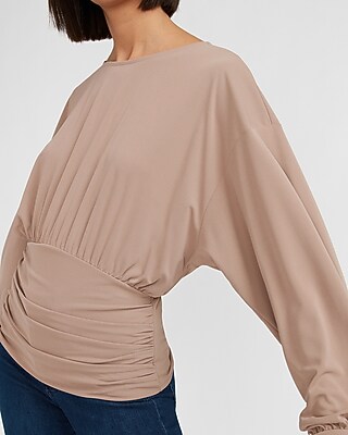 Image of Banded Bottom Crew Neck Top Neutral Women's XXS