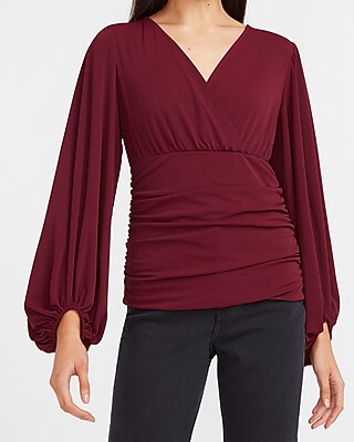 Image of Balloon Sleeve Wrap Front Top Purple Women's XXS