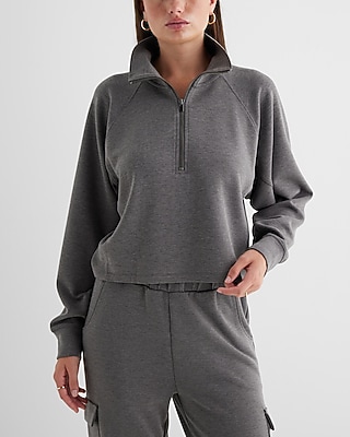 Luxe Lounge Quarter Zip Boxy Sweatshirt Brown Women's L