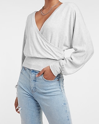 Solid Wrap Front Sweatshirt Gray Women's XS