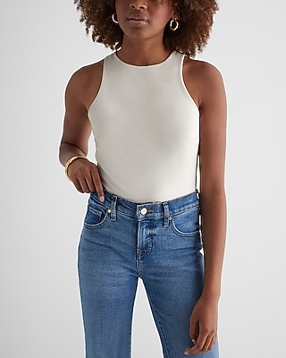 Bodycon Faux Leather High Neck Tank Neutral Women's M