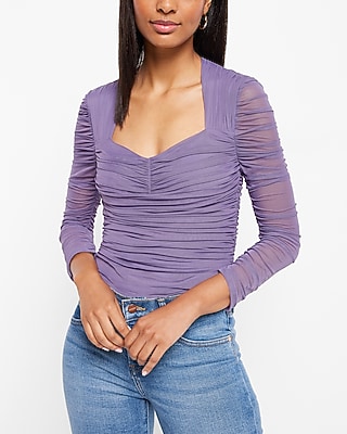 Bodycon Mesh Crop Top With Removable Cups Purple Women's XXS
