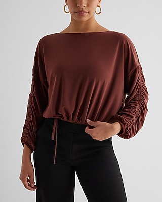 Relaxed Long Dolman Sleeve Cinched Hem Tee