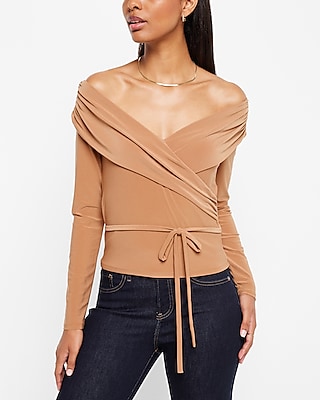 Off The Shoulder Long Sleeve Wrap Top