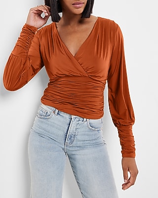 Silky V-Neck Ruched Top