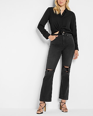 High Waisted Black Ripped 90S Bootcut Jeans