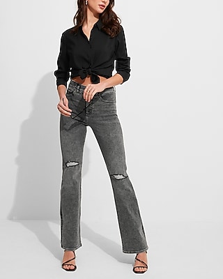 Express High Waisted Black Wash Ripped Bootcut Jeans
