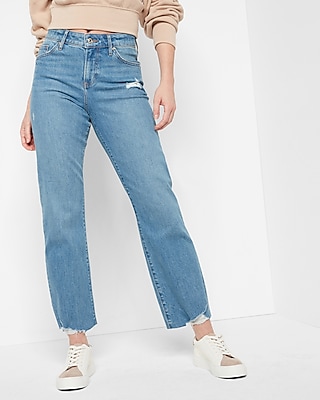 Mid Rise Medium Wash Raw Hem 90S Ankle Boot Jeans