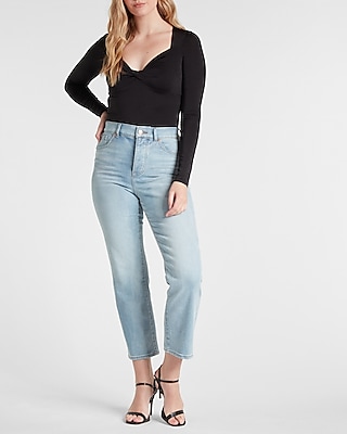 High Waisted Light Wash Straight Ankle Jeans