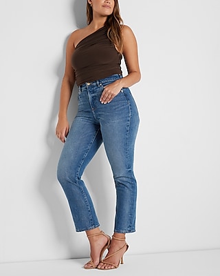 High Waisted Medium Wash Straight Ankle Jeans