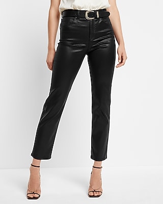 Express High Waisted Black Coated Straight Ankle Jeans