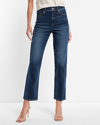 Express High Waisted Dark Wash Straight Ankle Jeans