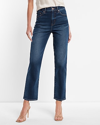 High Waisted Dark Wash Straight Ankle Jeans