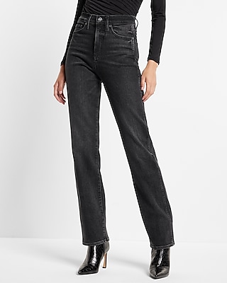 Super High Waisted Washed Black Modern Straight Jeans