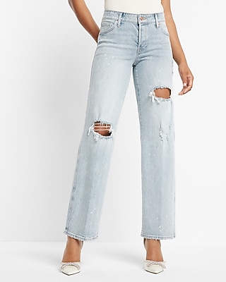 Low Rise Light Wash Ripped Baggy Straight Jeans