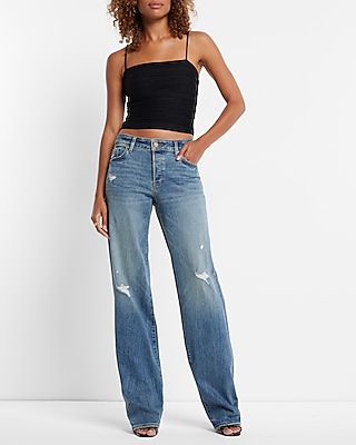Low Rise Medium Wash Baggy Straight Jeans