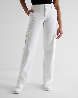 Low Rise White Baggy Straight Cargo Jeans