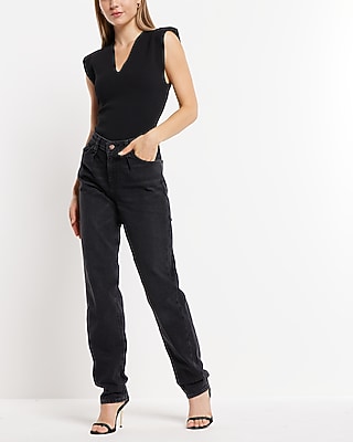 Mid Rise Washed Black Pleated Baggy Tapered Jeans