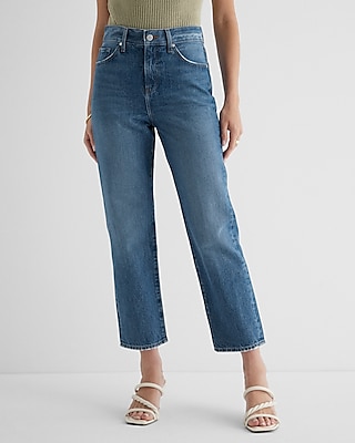 High Waisted Dark Wash Straight Ankle Jeans