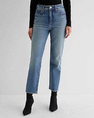 High Waisted Medium Wash Straight Ankle Jeans