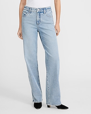 Express Women's High Waisted Relaxed Straight Jeans in Light Wash