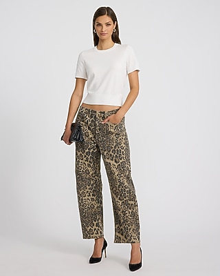 Low Slung Twist Seam Ankle Barrel Leopard Jeans