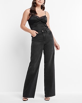 Express High Waisted Washed Black Wide Leg Palazzo Jeans