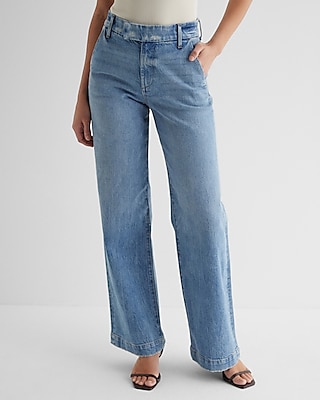 High Waisted Medium Wash Wide Leg Palazzo Jeans