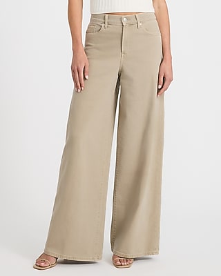 High Waisted Relaxed Wide Leg Khaki Jeans