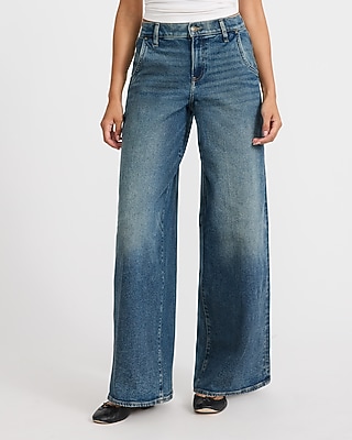 High Waisted Relaxed Wide Leg Dark Wash Jeans