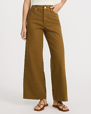Express Women's High Waisted Wide Leg Palazzo Ankle Jeans in Brown, size: 10