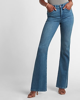 Express High Waisted Medium Wash Flare Jeans