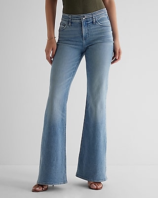 Mid Rise Medium Wash Belted '70S Flare Jeans
