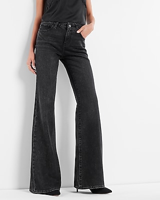 Mid Rise Washed Black '70S Flare Jeans