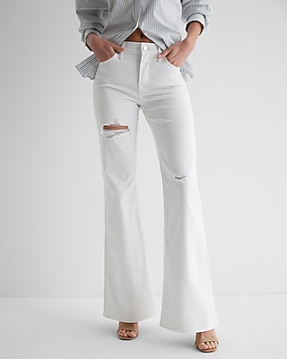 Mid Rise White Ripped '70S Flare Jeans