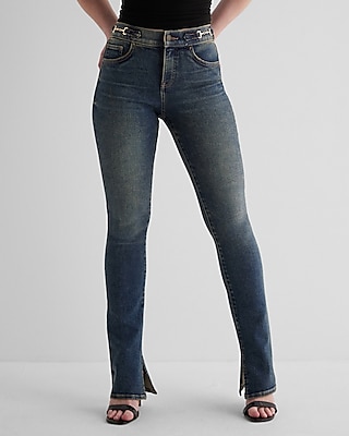 Mid Rise Dark Wash Horsebit Skyscraper Jeans