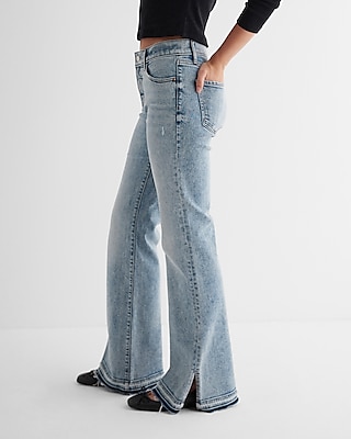 Mid Rise Light Wash Split Hem '70S Flare Jeans