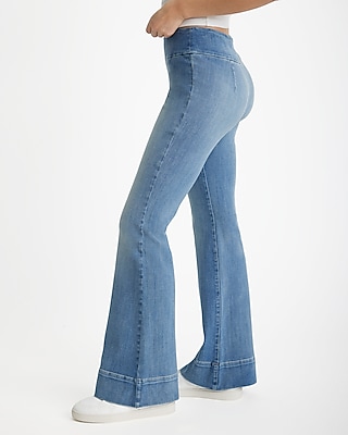 Mid Rise Medium Wash Tall Hem '70S Flare Pull-On Jeans