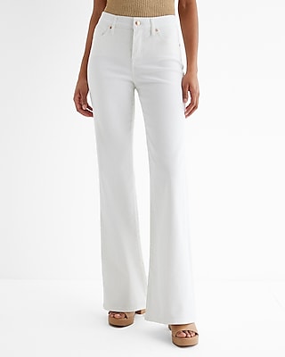 Mid Rise White 70s Flare Jeans